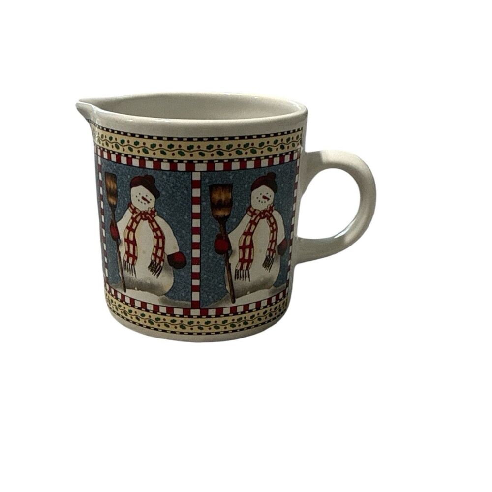 Vintage Debbie Mumm Sakura Snowman Creamer | Red And White Scarf |